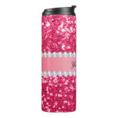 Hot Pink Big Faux Glitter with Diamonds Thermal Tumbler (Rotated Left)
