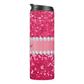 Hot Pink Big Faux Glitter with Diamonds Thermal Tumbler (Rotated Right)