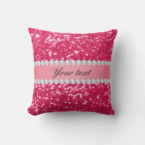 Hot Pink Big Faux Glitter with Diamonds Throw Pillow