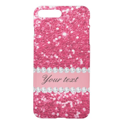 Hot Pink Big Faux Glitter with Diamonds iPhone 8 Plus7 Plus Case