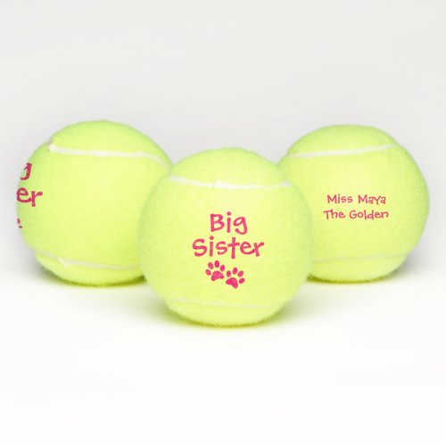 Hot Pink Big Sister Pet Dog Cat Toy with Name Tennis Balls