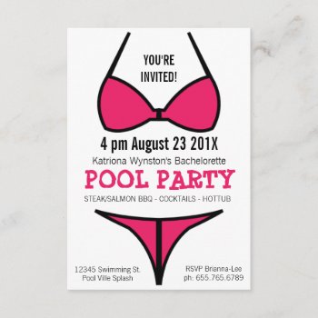 Hot Pink Bikini Ladies Bachelorette Party Invitation by PartyHearty at Zazzle