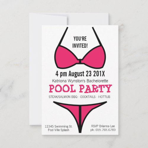 Hot Pink Bikini Ladies Bachelorette Party Invitation