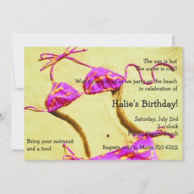 Hot Pink Bikini Summer Fun Beach Party Invites (Front)