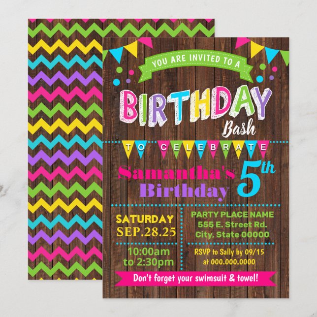 Hot Pink Birthday Bash Party Invitation (Front/Back)