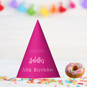 Hot Pink Birthday Party Girl Party Hat by Thunes at Zazzle
