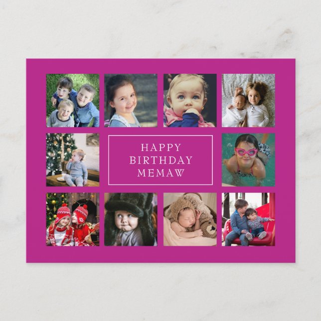 Hot Pink Birthday Photo Collage Birthday Postcard (Front)