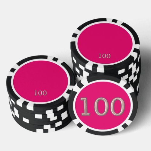 Hot Pink black 100 striped poker chip