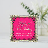 Hot Pink & Black 50th Tribal Lace Birthday Party Invitation (Standing Front)