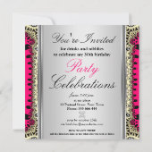 Hot Pink & Black 50th Tribal Lace Birthday Party Invitation (Back)