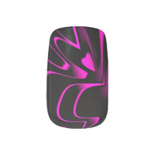 Hot Pink/Black Abstract Minx Nail Art