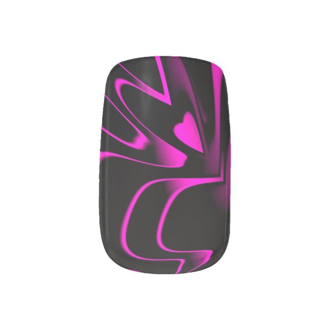 Hot Pink/Black Abstract Minx Nail Art (Right Thumb)