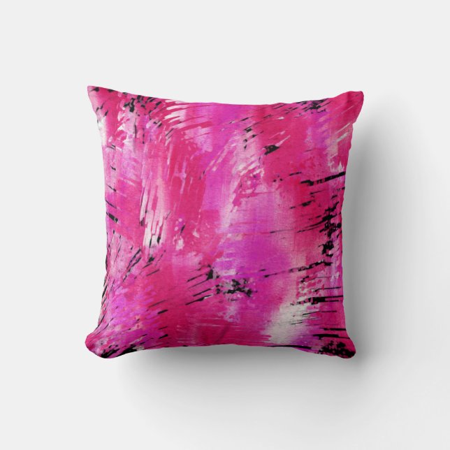 Hot Pink Black Abstract Throw Pillow (Front)