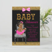 Hot Pink Black and Gold Ethnic Girl Baby Shower Invitation (Standing Front)
