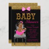 Hot Pink Black and Gold Ethnic Girl Baby Shower Invitation (Front/Back)