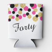Hot Pink, Black and Gold Glitter Confetti | 40th Can Cooler (Front)