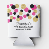 Hot Pink, Black and Gold Glitter Confetti | 40th Can Cooler (Back)