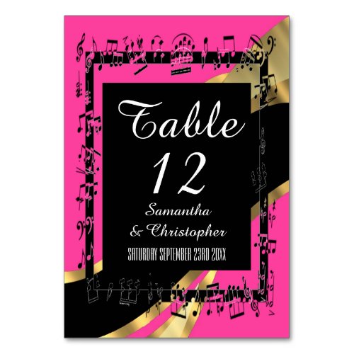 Hot pink black and gold personalized number table number