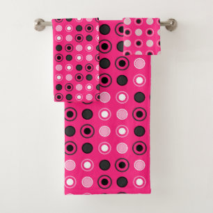 Hot pink, black and gray dots bath towel set
