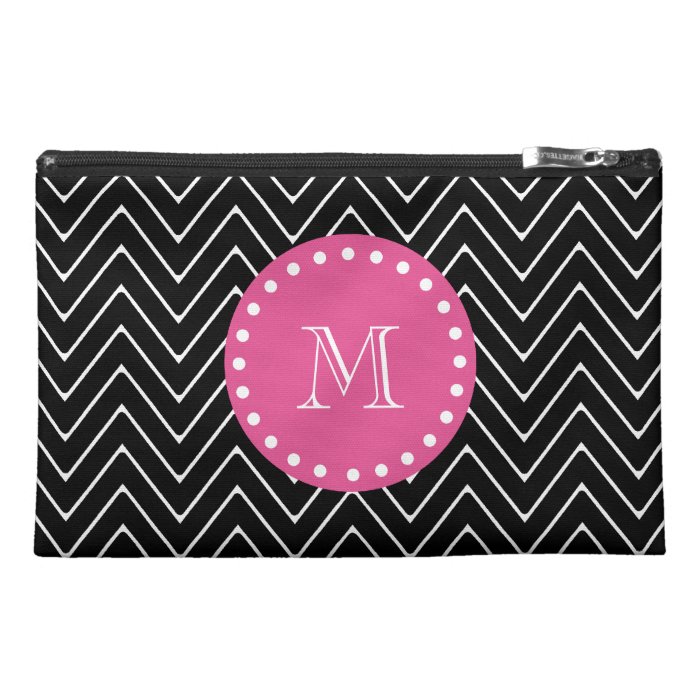 Hot Pink, Black and White Chevron  Your Monogram Travel Accessory Bags
