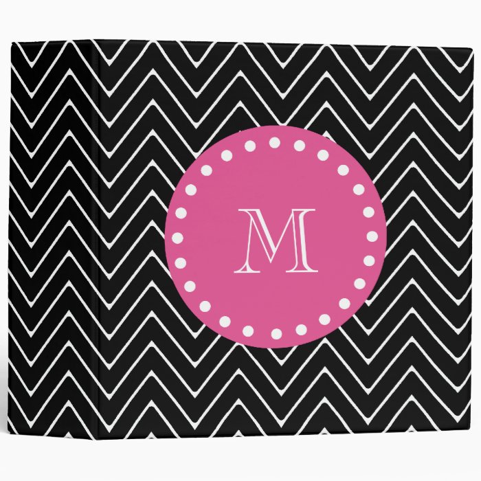 Hot Pink, Black and White Chevron  Your Monogram 3 Ring Binder