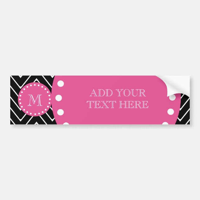 Hot Pink, Black and White Chevron | Your Monogram Bumper Sticker (Front)