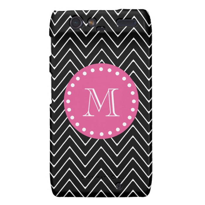 Hot Pink, Black and White Chevron  Your Monogram Droid RAZR Cases