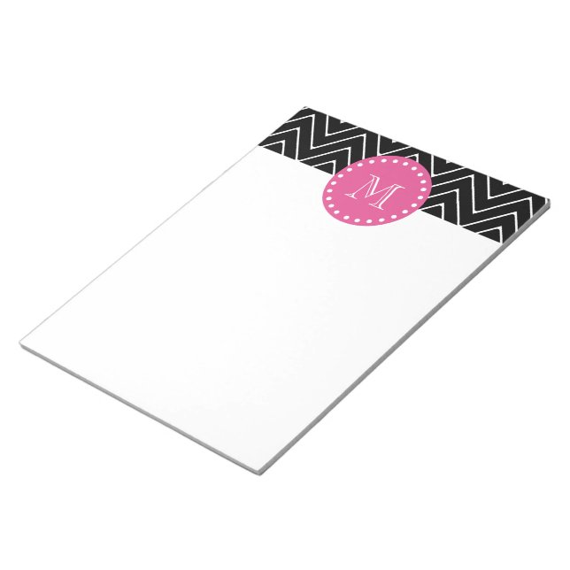 Hot Pink, Black and White Chevron | Your Monogram Notepad (Angled)