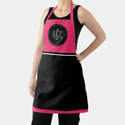 Hot pink black and white monogram apron