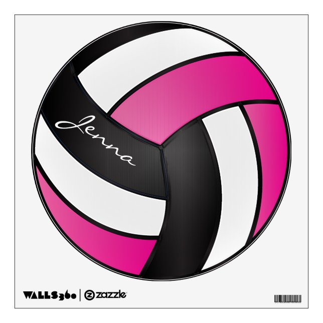 Hot Pink, Black and White Personalize Volleyball Wall Decal (Front)