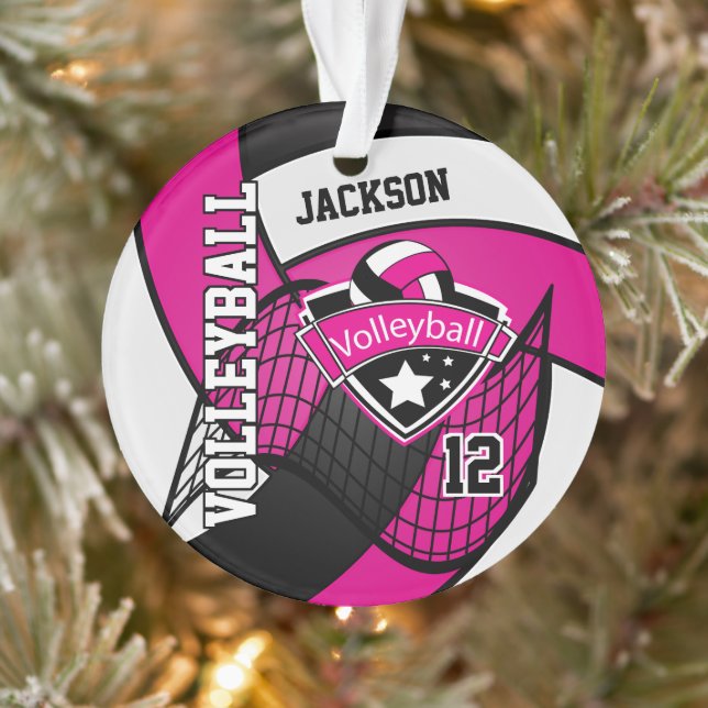 Hot Pink, Black and White Volleyball  🏐❤ Ornament (Tree)