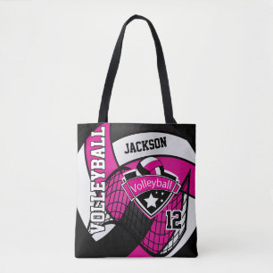Hot Pink, Black and White Volleyball Tote Bag