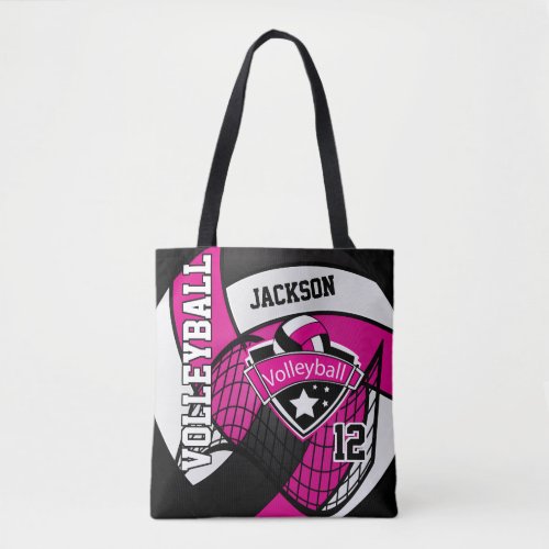 Hot Pink Black and White Volleyball Tote Bag