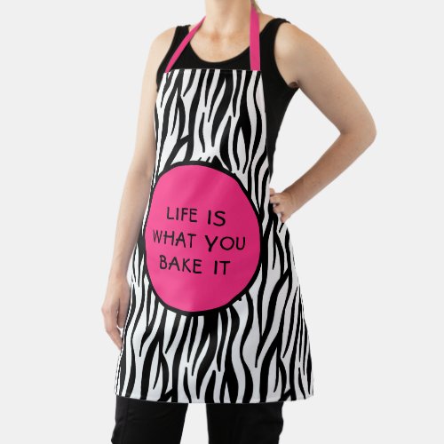 Hot Pink Black and white zebra print quote apron