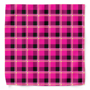 Hot Pink, Black and Yellow Plaid Bandana
