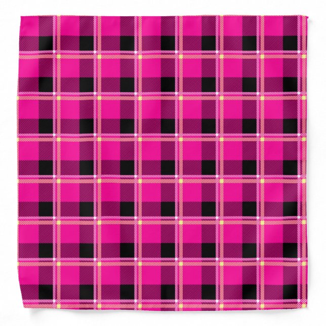Hot Pink, Black and Yellow Plaid Bandana (Front)