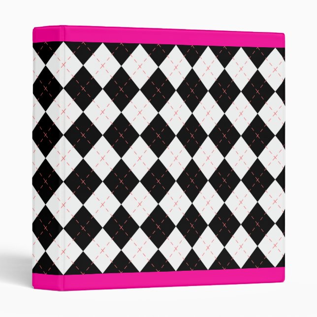 Hot Pink Black Argyle  Retro Binder Scrapbook (Front/Spine)