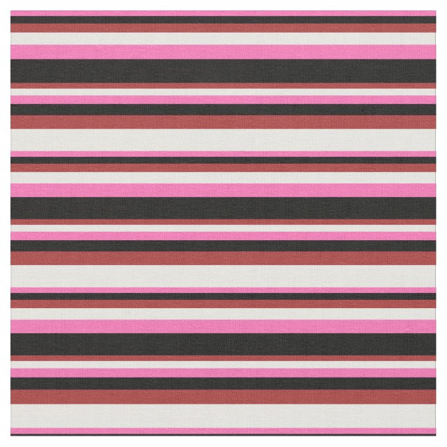 Hot Pink, Black, Brown, and Mint Cream Pattern Fabric (Close Up)