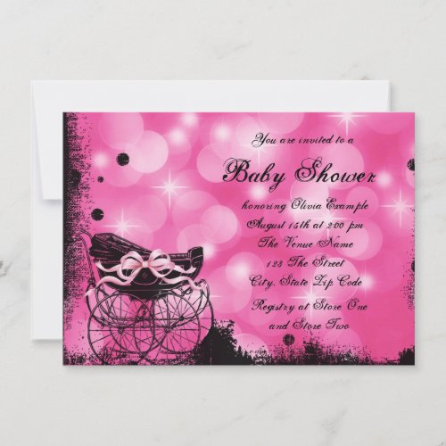 Hot Pink Black Carriage Baby Shower Invitations