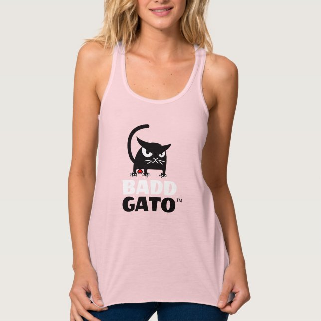 Hot Pink Black Cat Womens Tanks | Badd Gato (Front)