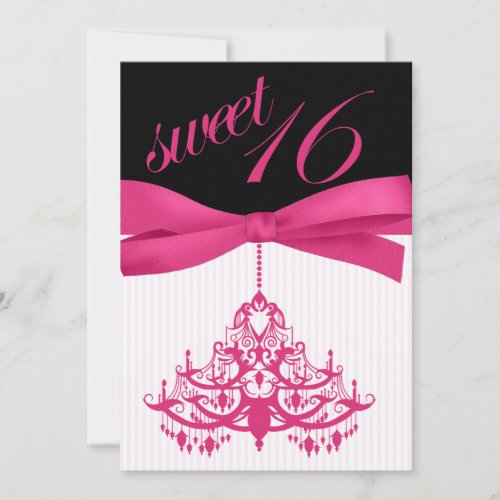 Hot Pink Black Chandelier Sweet Sixteen Invitation