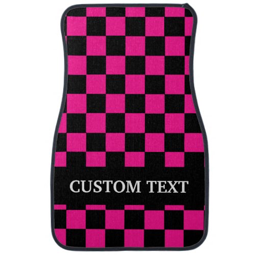 Hot Pink Black Checkered Flag Personalized Name Ca Car Floor Mat