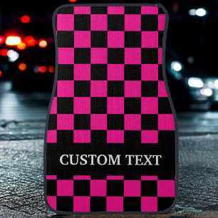 Hot Pink Black Checkered Flag Personalized Name Ca Car Floor Mat