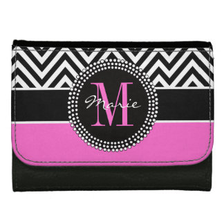 Hot Pink Black Chevron Chic Monogram Name Wallets