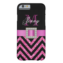 HOT PINK BLACK CHEVRON GLITTER GIRLY BARELY THERE iPhone 6 CASE