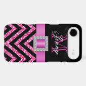 HOT PINK BLACK CHEVRON GLITTER GIRLY Case-Mate iPhone CASE (Back (Horizontal))