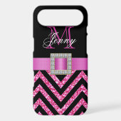 HOT PINK BLACK CHEVRON GLITTER GIRLY Case-Mate iPhone CASE (Back)