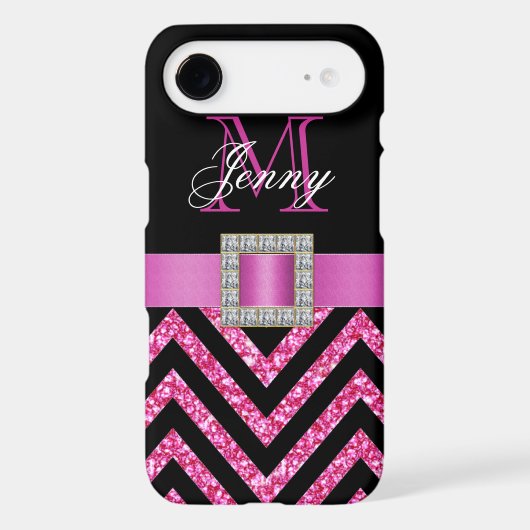 HOT PINK BLACK CHEVRON GLITTER GIRLY Case-Mate iPhone CASE (Back)