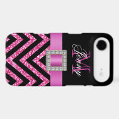 HOT PINK BLACK CHEVRON GLITTER GIRLY Case-Mate iPhone CASE (Back (Horizontal))
