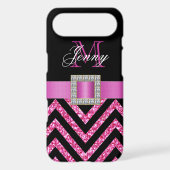 HOT PINK BLACK CHEVRON GLITTER GIRLY Case-Mate iPhone CASE (Back)